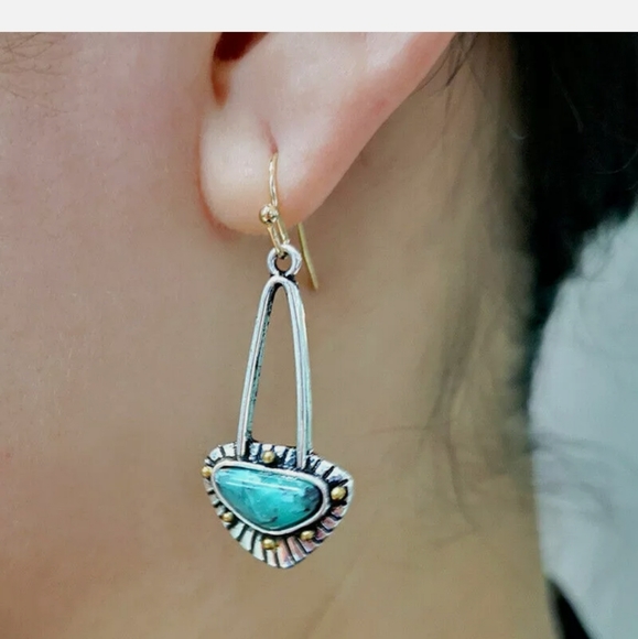 Vintage 925 Silver Dangle Drop Turquoise Earrings - Picture 5 of 5
